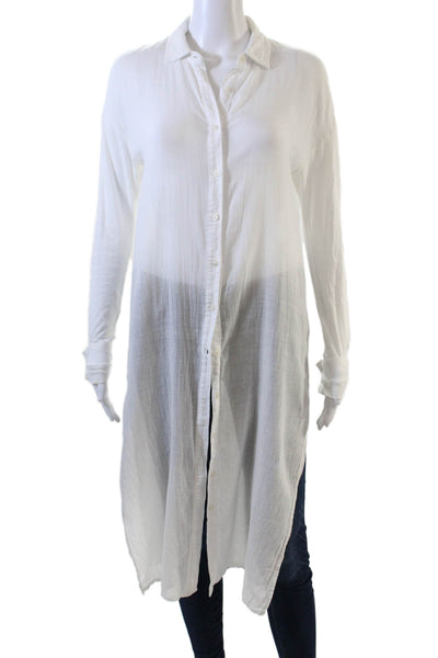 Stateside Womens Cotton Sheer Long Sleeve Side Slit Tunic Top White Size XS