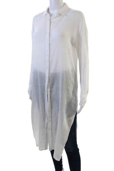 Stateside Womens Cotton Sheer Long Sleeve Side Slit Tunic Top White Size XS