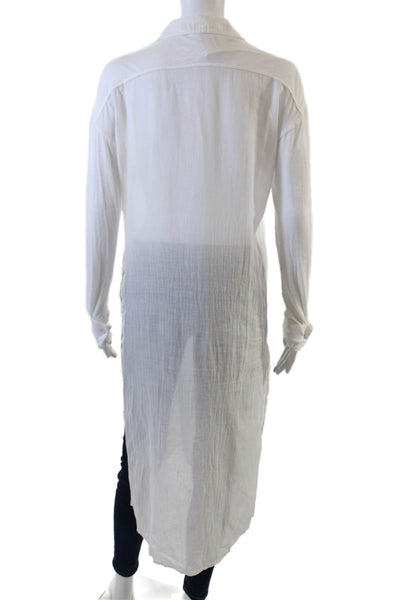 Stateside Womens Cotton Sheer Long Sleeve Side Slit Tunic Top White Size XS