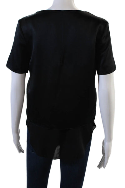 T Alexander Wang Womens Silk Short Sleeve V-Neck Sheer Layer Top Black Size 2