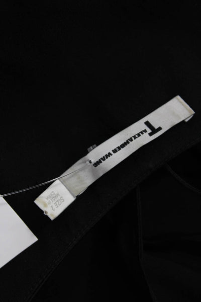 T Alexander Wang Womens Silk Short Sleeve V-Neck Sheer Layer Top Black Size 2