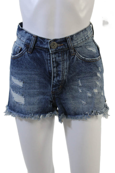 One X One Teaspoon Womens Cotton Pocketed Distressed Denim Shorts Pink Size 23