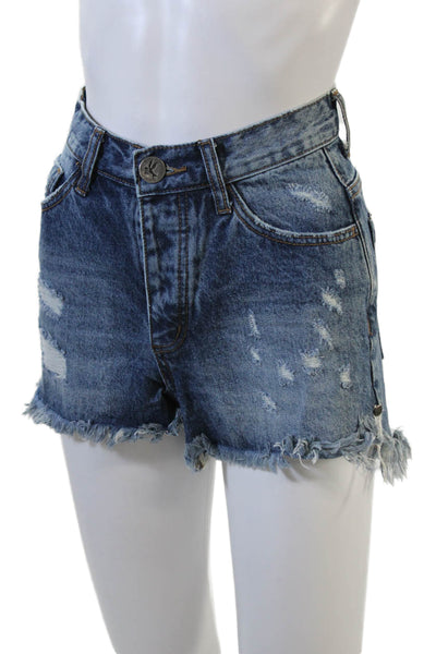 One X One Teaspoon Womens Cotton Pocketed Distressed Denim Shorts Pink Size 23