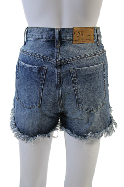 One X One Teaspoon Womens Cotton Pocketed Distressed Denim Shorts Pink Size 23