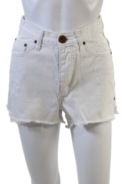 One X One Teaspoon Womens Cotton Distressed Pocketed Denim Shorts White Size 23