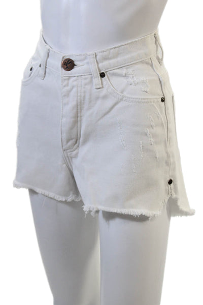 One X One Teaspoon Womens Cotton Distressed Pocketed Denim Shorts White Size 23