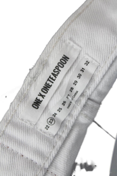 One X One Teaspoon Womens Cotton Distressed Pocketed Denim Shorts White Size 23