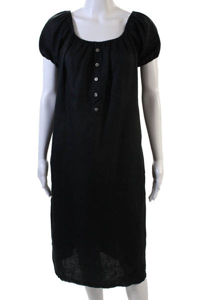 Faithfull Womens Square Neck Short Sleeve Button-Up Sheath Dress Black Size 6