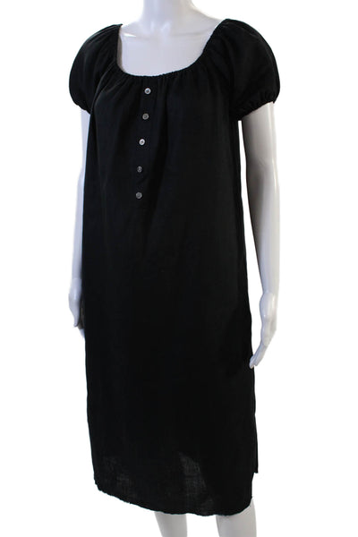 Faithfull Womens Square Neck Short Sleeve Button-Up Sheath Dress Black Size 6