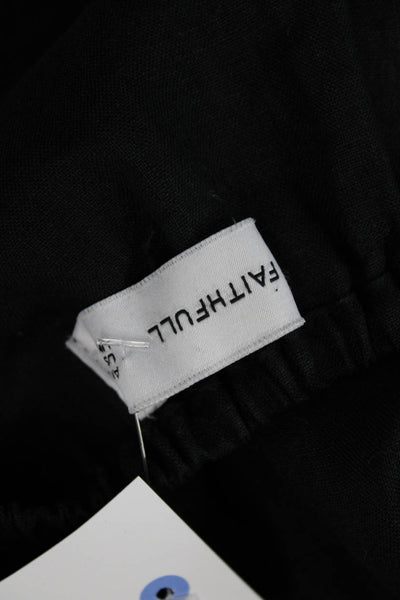 Faithfull Womens Square Neck Short Sleeve Button-Up Sheath Dress Black Size 6