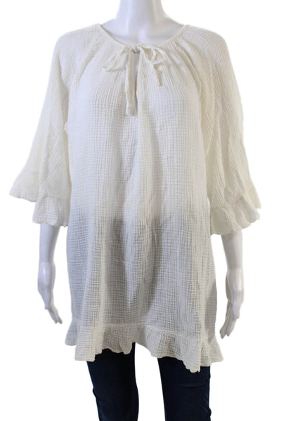 Eberjey Womens Cotton Short Sleeve Drawstring Blouse Top White Size S