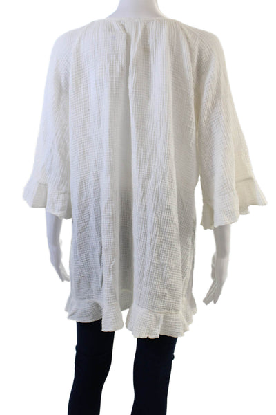 Eberjey Womens Cotton Short Sleeve Drawstring Blouse Top White Size S
