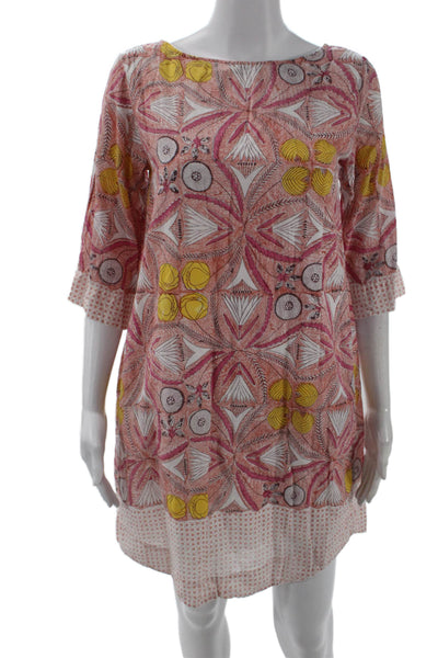 Roller Rabbit Womens Cotton Long Sleeve Round Neck Floral Dress Pink Size XS