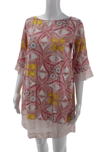 Roller Rabbit Womens Cotton Long Sleeve Round Neck Floral Dress Pink Size XS