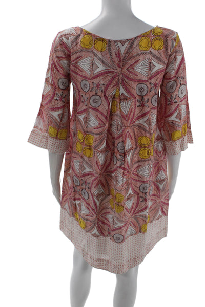 Roller Rabbit Womens Cotton Long Sleeve Round Neck Floral Dress Pink Size XS