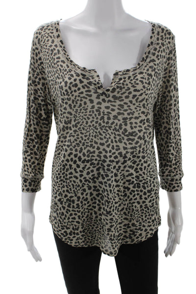 Majestic Filatures Womens Animal Print Long Sleeve Pullover Top Brown Size 2