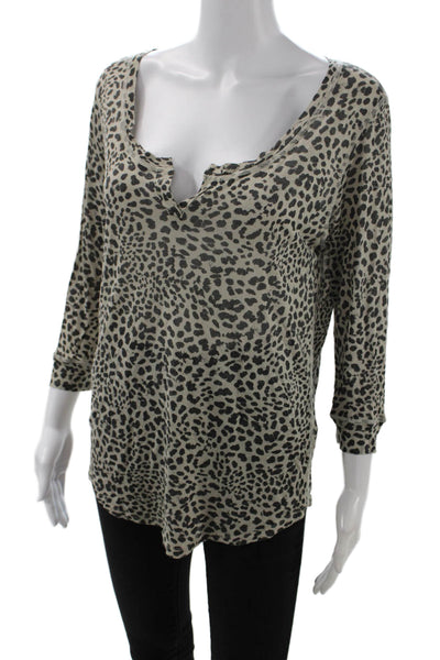 Majestic Filatures Womens Animal Print Long Sleeve Pullover Top Brown Size 2