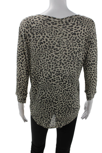 Majestic Filatures Womens Animal Print Long Sleeve Pullover Top Brown Size 2