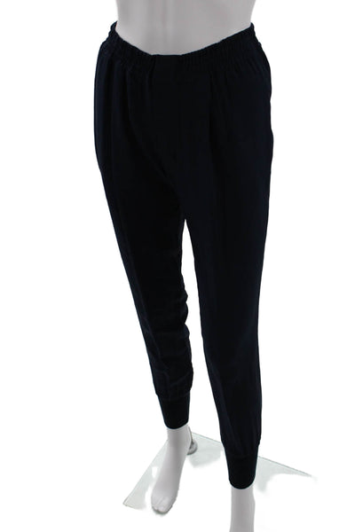 Vince Womens Silk Ruched Elastic Hook & Eye Jogger Dress Pants Blue Size XS