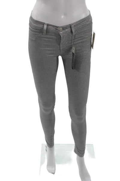 J Brand Womens Glitter Print Buttoned Skinny Leg Casual Pants Silver Size EUR 24
