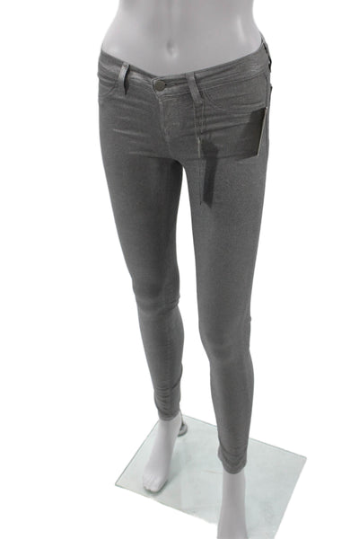 J Brand Womens Glitter Print Buttoned Skinny Leg Casual Pants Silver Size EUR 24