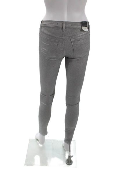 J Brand Womens Glitter Print Buttoned Skinny Leg Casual Pants Silver Size EUR 24