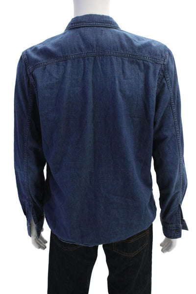 Vince Womens Cotton Collared Double Pocketed Button Down Shirt Blue Size L