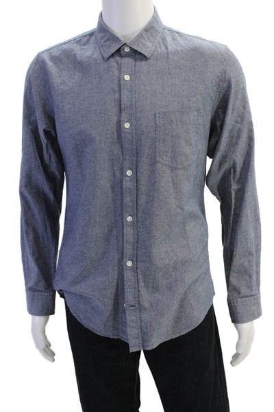 No Nationality Mens Cotton Collared Pocketed Button Down Shirt Blue Size L