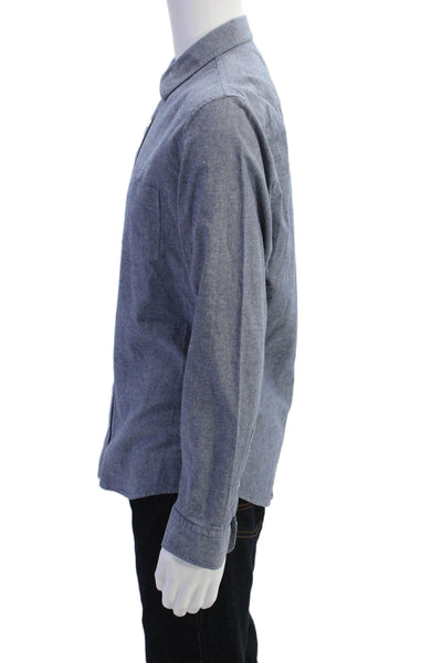 No Nationality Mens Cotton Collared Pocketed Button Down Shirt Blue Size L