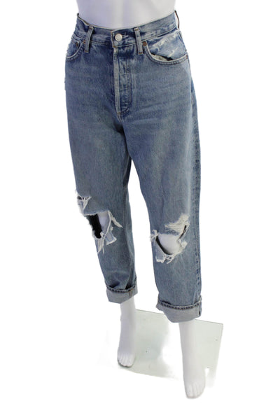 Agolde Womens Button Fly High Rise Distressed Cuffed Jeans Blue Size 25