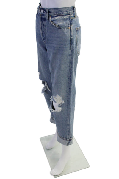 Agolde Womens Button Fly High Rise Distressed Cuffed Jeans Blue Size 25
