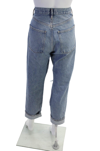 Agolde Womens Button Fly High Rise Distressed Cuffed Jeans Blue Size 25