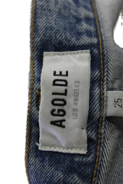 Agolde Womens Button Fly High Rise Distressed Cuffed Jeans Blue Size 25