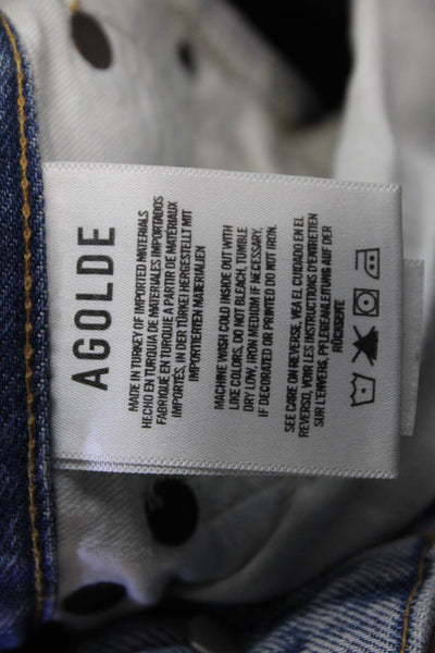 Agolde Womens Button Fly High Rise Distressed Cuffed Jeans Blue Size 25