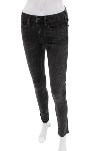 Vince Womens Cotton Dylan Zippered Low-Rise Skinny Jeans Black Size 25