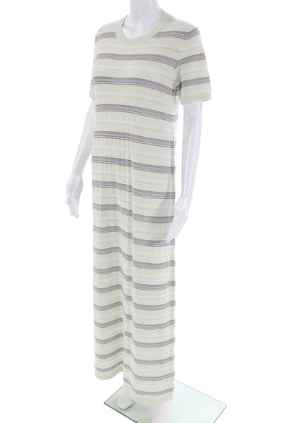 Barrie Womens Cotton Round Neck Short Sleeve Stripe Knit Slit Dress Green Size S