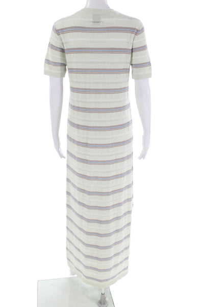 Barrie Womens Cotton Round Neck Short Sleeve Stripe Knit Slit Dress Green Size S