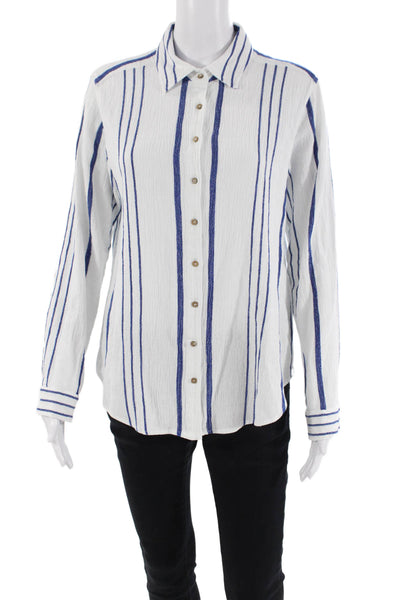 Xirena Womens Cotton Long Sleeve Striped Button Up Blouse White Size XS