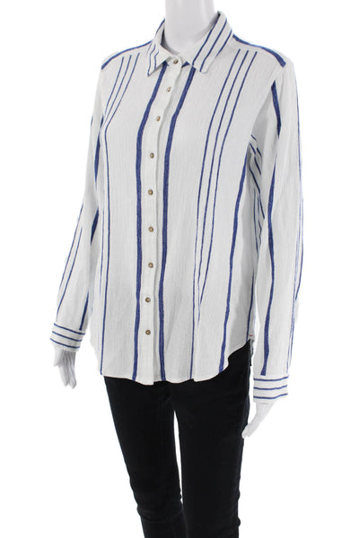 Xirena Womens Cotton Long Sleeve Striped Button Up Blouse White Size XS