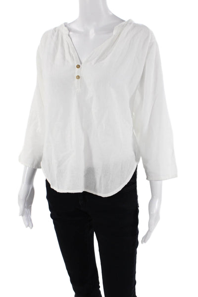 Leallo Womens Cotton Long Sleeve Button Up V-neck Lined Top White Size XS