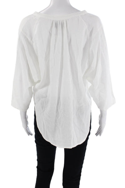 Leallo Womens Cotton Long Sleeve Button Up V-neck Lined Top White Size XS