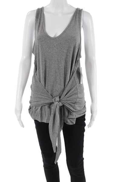 Splendid Womens Round Neck Sleeveless Waist Tied Detail Top Gray Size L