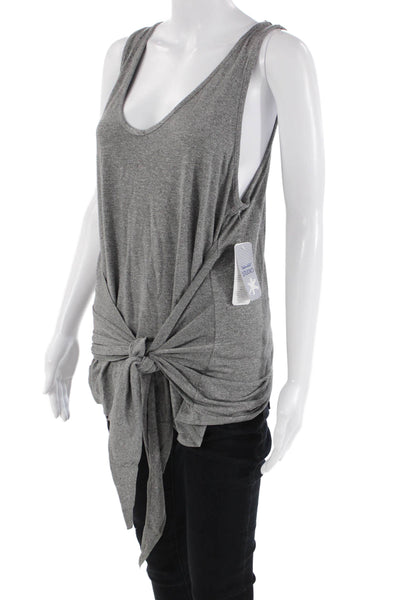 Splendid Womens Round Neck Sleeveless Waist Tied Detail Top Gray Size L