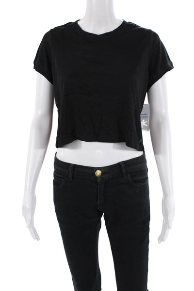 Splendid Womens Crew Neck Short Sleeved Cropped Top Solid Black Size XS