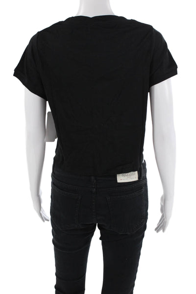 Splendid Womens Crew Neck Short Sleeved Cropped Top Solid Black Size XS