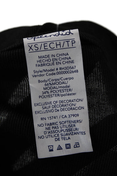Splendid Womens Crew Neck Short Sleeved Cropped Top Solid Black Size XS