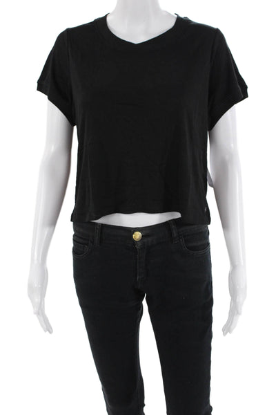 Splendid Womens Crew Neck Short Sleeve Casual Cropped Top Solid Black Size M