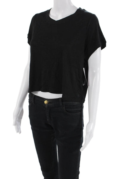 Splendid Womens Crew Neck Short Sleeve Casual Cropped Top Solid Black Size M