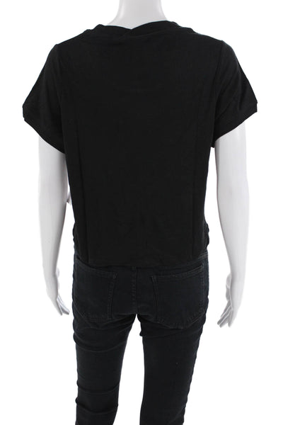 Splendid Womens Crew Neck Short Sleeve Casual Cropped Top Solid Black Size M