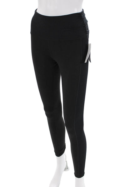 Splendid Womens High Waisted Ribbed Panel Detail Athletic Leggings Black Size XS